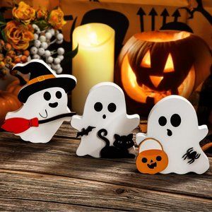 Ghost Halloween Decorations Indoor Wooden Tiered Tray Decor Table Sign